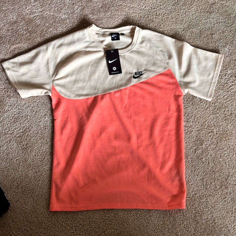 Nike Colorblock Tee in Beige and Coral